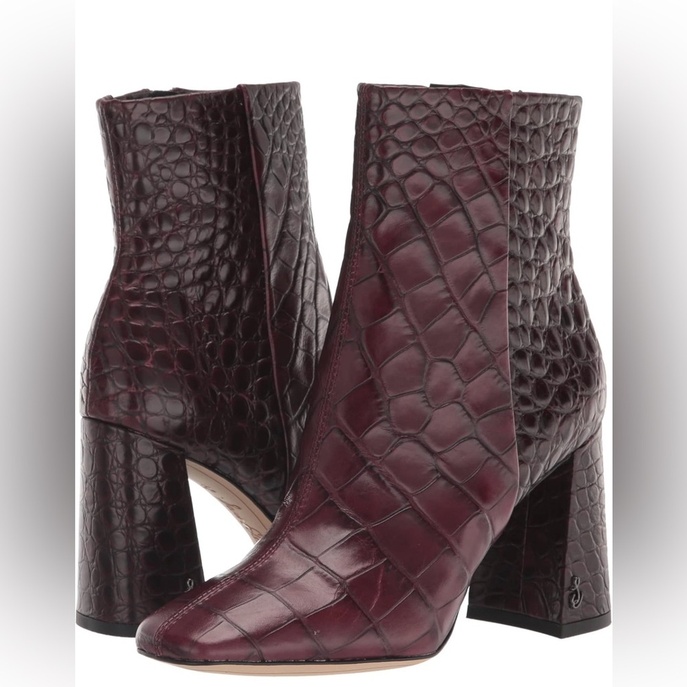 Sam Edelman Burgundy Croc-Embossed Ankle Boots